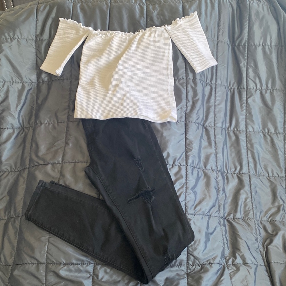 Women's Black jeans and white top